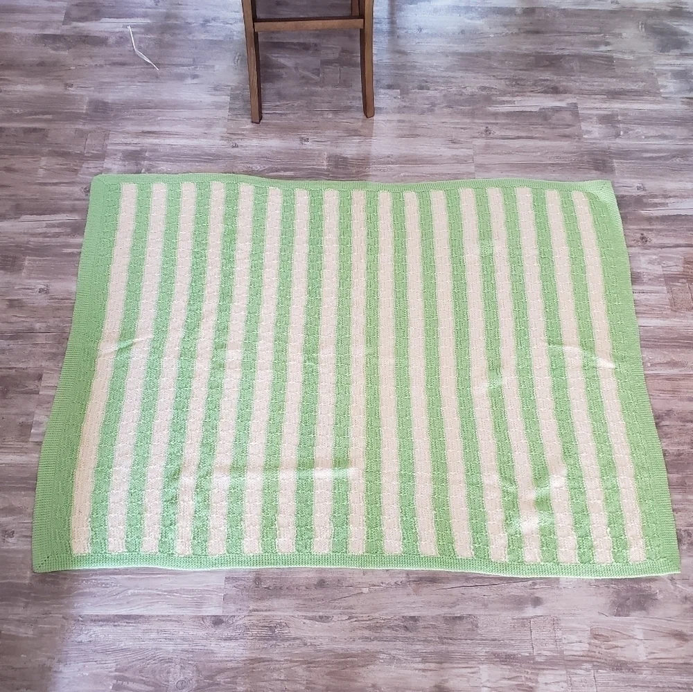 Handmade Mint Green Ivory Afghan Blanket 64x49